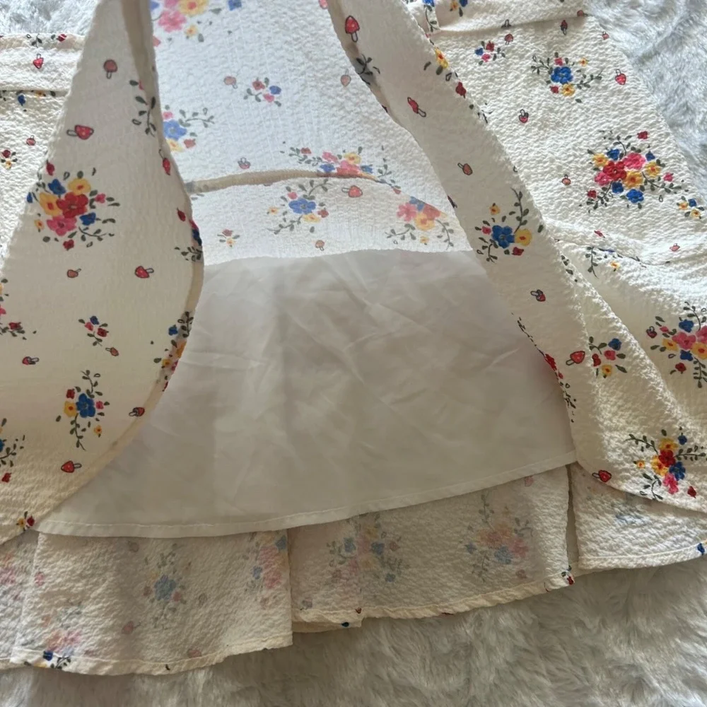 Cider‎ Floral Ruffle Mini Skirt With Tie Waist Plus Size 4X Coquette